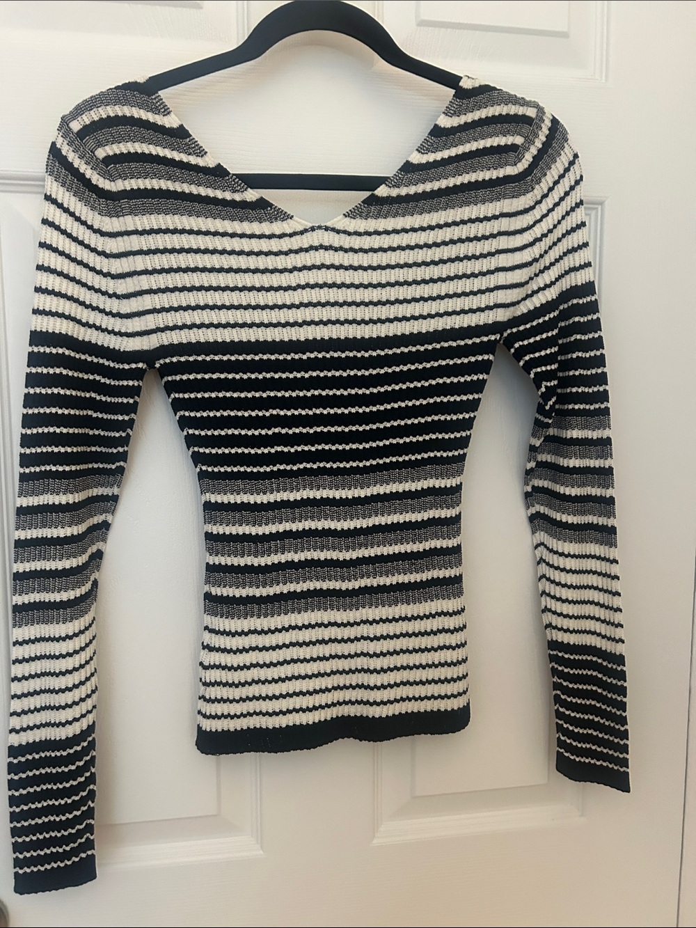Express Black and White Striped V-Neck Sweater - Picture 3 of 3